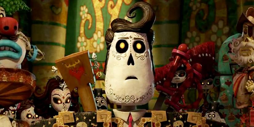 Manola (Diego Luna) with his family in the Land of the Remembered in The Book of Life