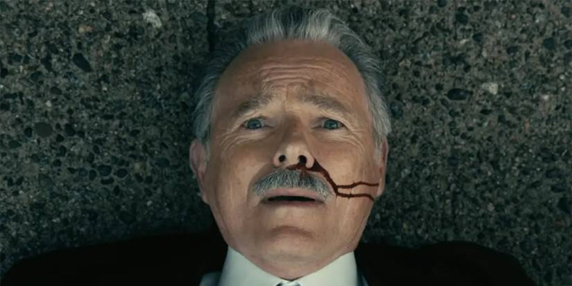 Bruce Greenwood as Roderick Usher with blood from his nose in the pilot of The Fall of the House of Usher.