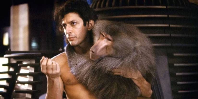 Jeff Goldblum and a baboon in The Fly - 1986