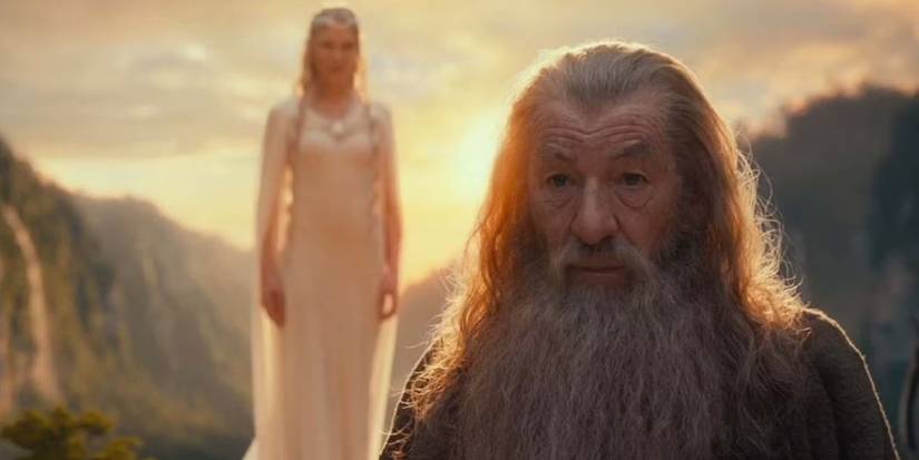 Gandalf as Galadriel looks from behind in The Hobbit: An Unexpected Journey