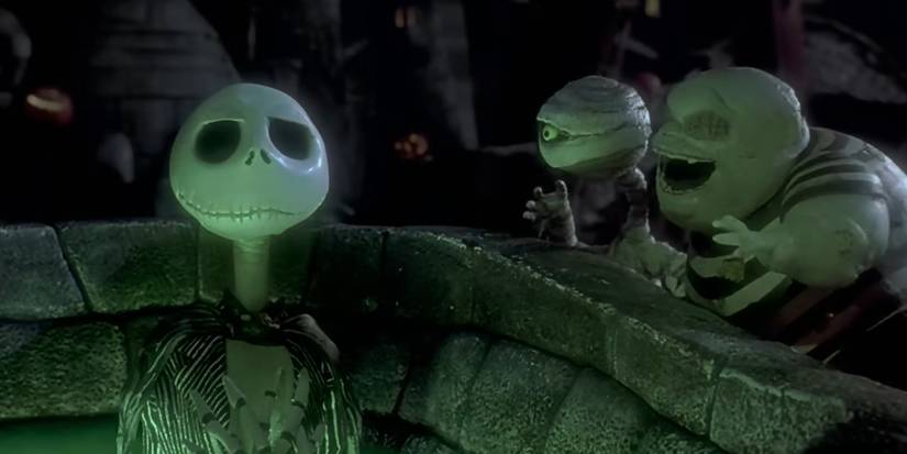 Jack Skellington with two zombies singing beside it in The Nightmare Before Christmas