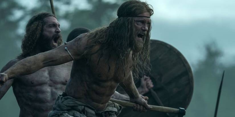 Alexander Skarsgård as Prince Amleth roaring in battle in The Northman