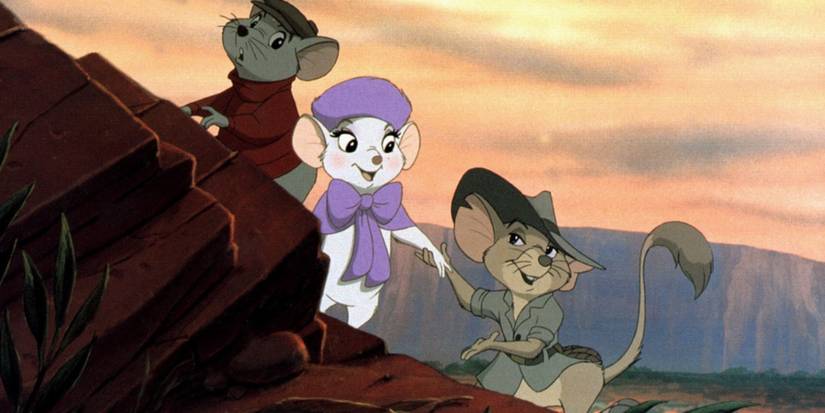 Bernard, Bianca, and Jake in 'The Rescuers Down Under.'