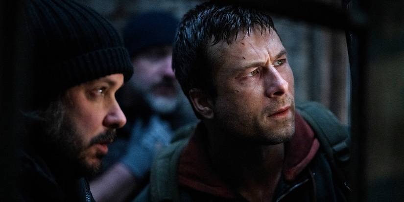 Edgar Wright and Glen Powell watching playbacks on the set of The Running Man.