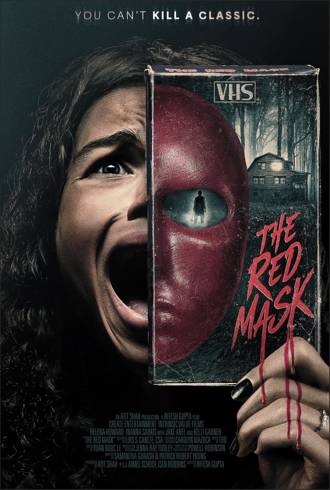 Pôster do filme de terror The Red Mask com atores Helena Howard e Inanna Sarkis.
