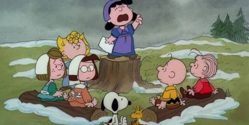 Sally gives a speech to the pilgrim Peanuts in 'This is America, Charlie Brown'