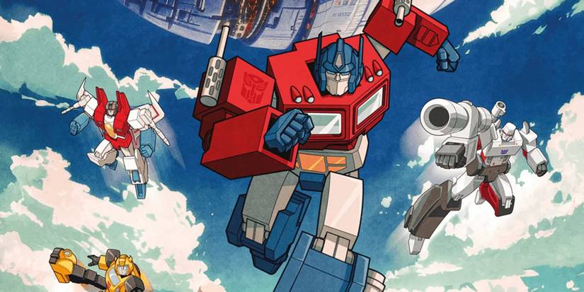 Transformers running on 'The Transformers' (1984) poster