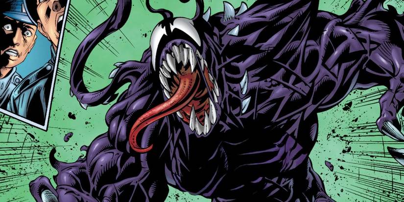Venom roaring at police officers in Marvel's Ultimate comics