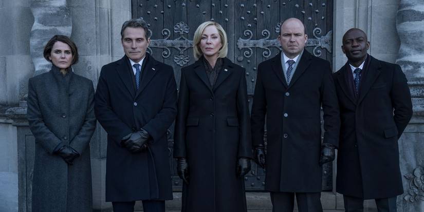 Keri Russell, Rufus Sewell. Allison Janney, Roy Kinnear, and David Gyasi in The Diplomat Season 3 finale.