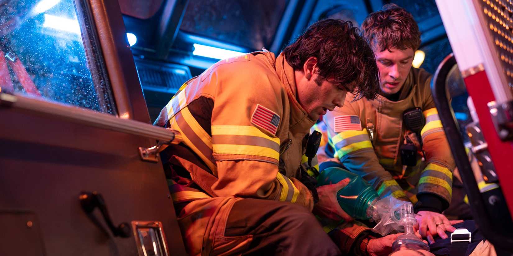Blue Bennings and Ryan Hart treating a patient in 9-1-1 Nashville Season 1 Episode 2