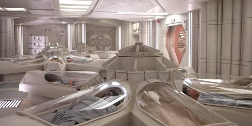 A white room with pods in Alien