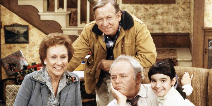 Maureen Stapleton, Allan Melvin, Carroll O'Connor, and Danielle Brisebois from All in The Family