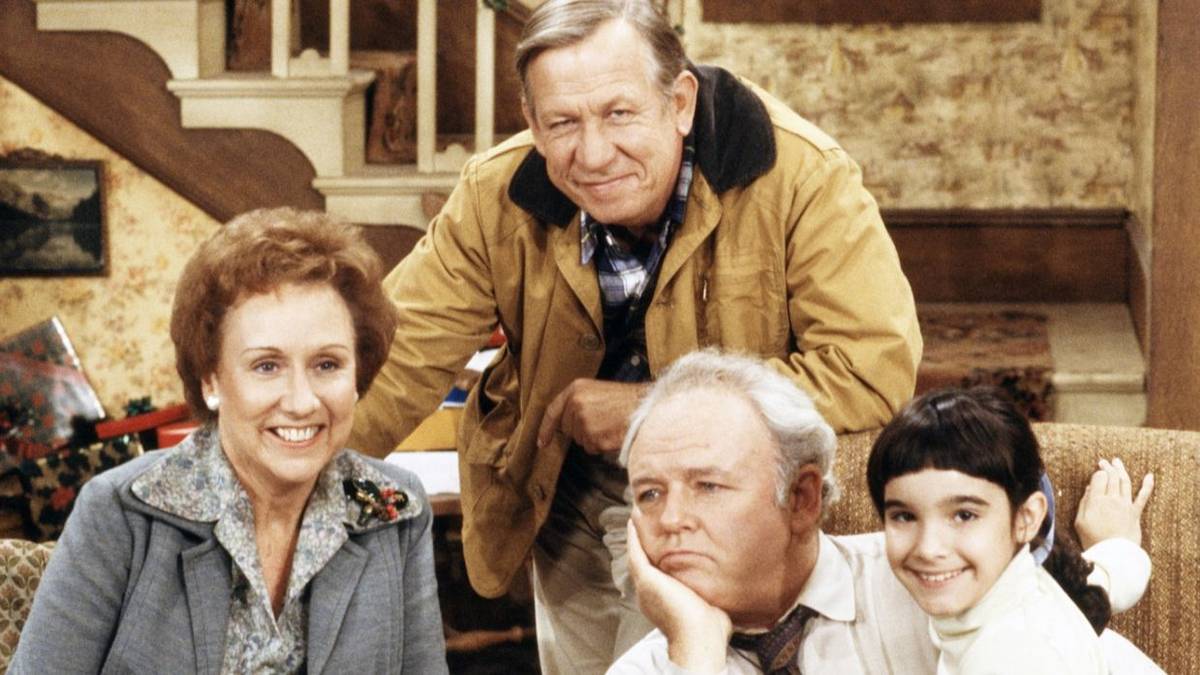 Maureen Stapleton, Allan Melvin, Carroll O'Connor, and Danielle Brisebois from All in The Family