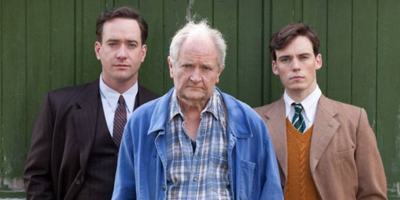 Matthew Macfadyen, Jim Broadbent, and Sam Claflin as Logan Mountstuart in Any Human Heart.