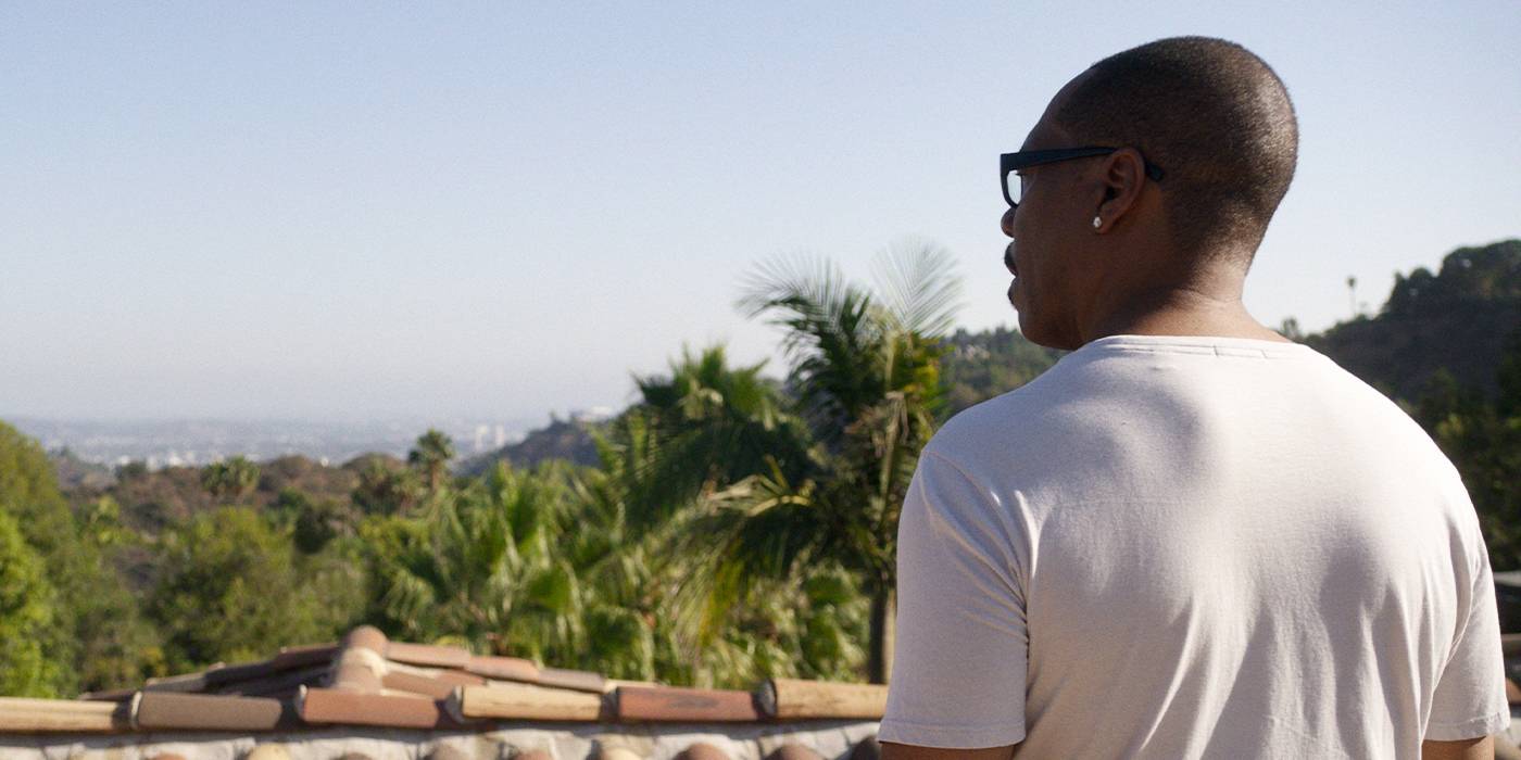 Eddie Murphy looking into the distance in Hollywood.