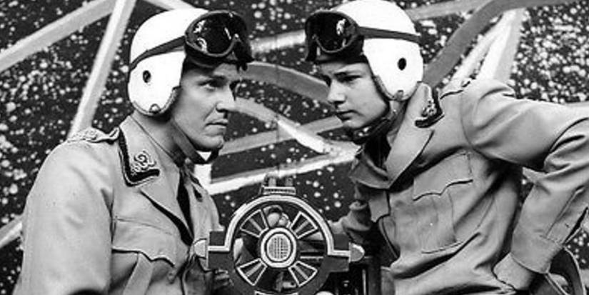 Captain Video (Richard Coogan) beside his sidekick on 'Captain Video and His Video Rangers'