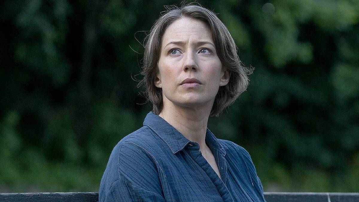 Carrie Coon looking off into the distance on The Sinner
