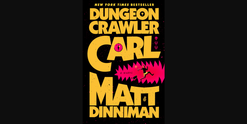 A man running in a small illustration on the cover for Dungeon Crawler Carl by Matt Dinniman.