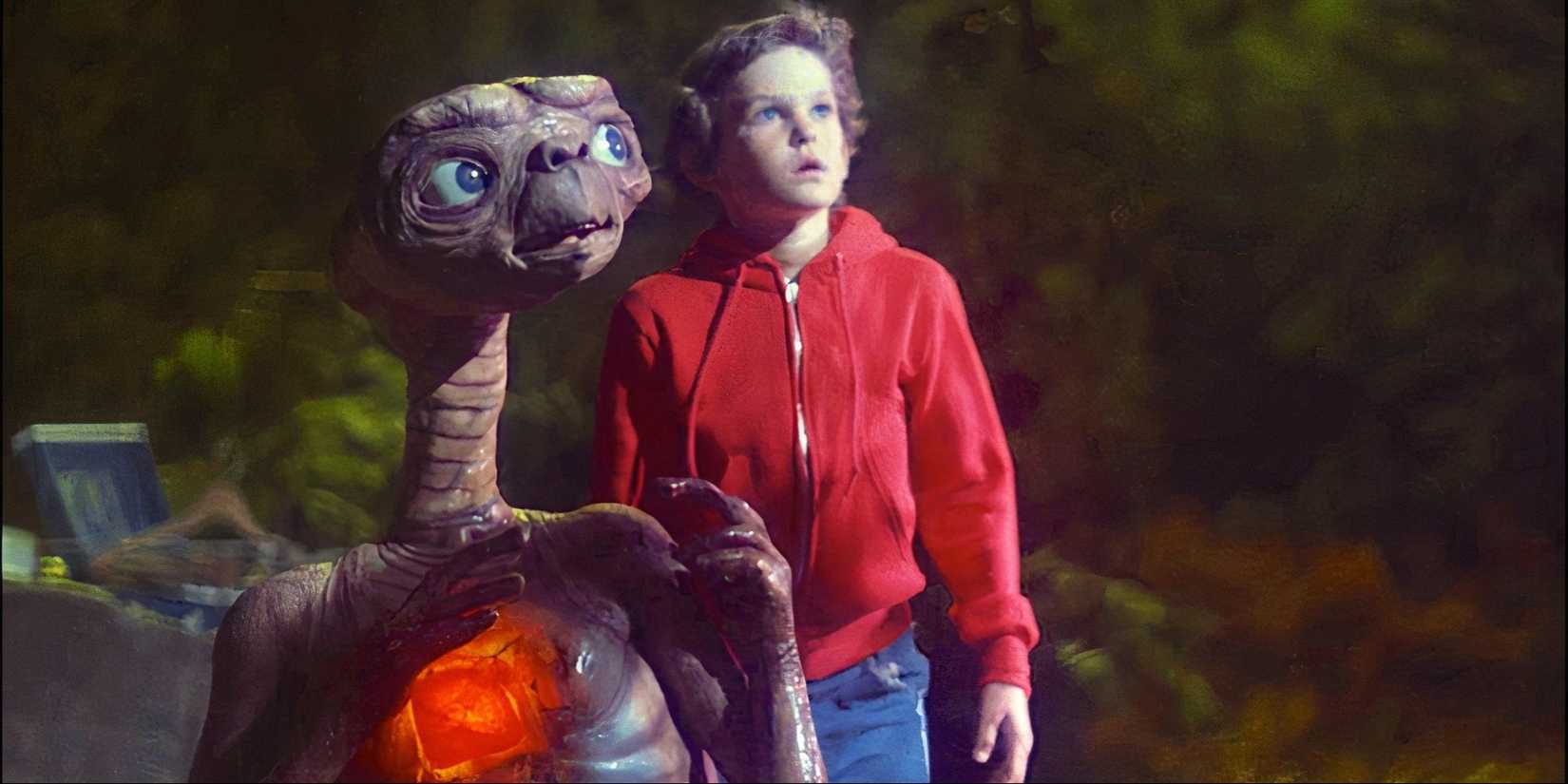 Henry Thomas as Elliott and E.T. watch the UFO land in E.T. the Extra-Terrestrial.