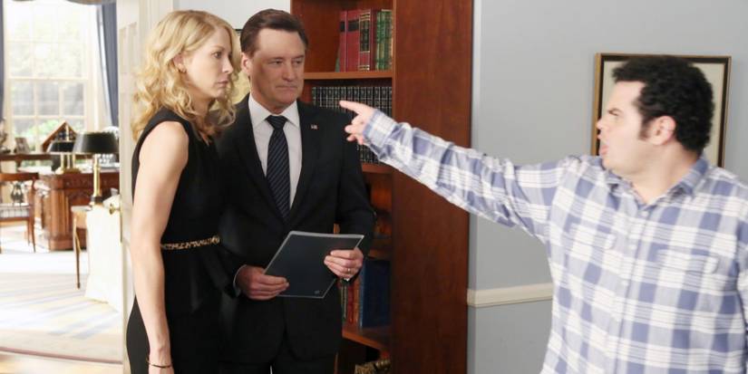 Jenna Elfman, Bill Pullman, and Josh Gad in an episode of 1600 Penn