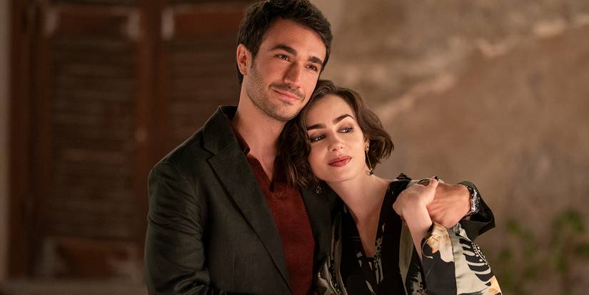 Marcello embracing Emily in Emily in Paris.