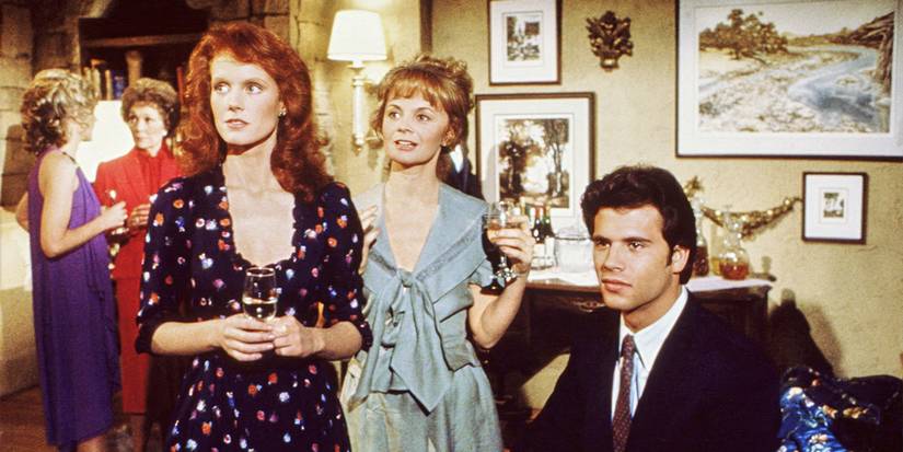Vickie (Jamie Rose), Emma (Margaret Ladd) and Lance (Lorenzo Lamas) in Falcon Crest. 