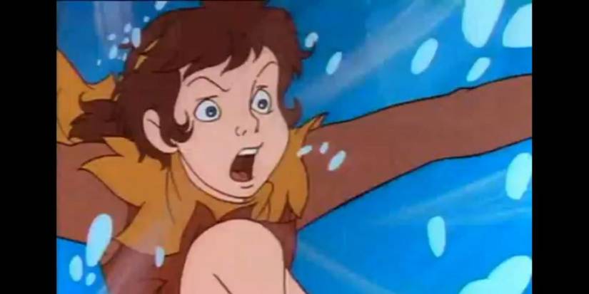 Peter Pan blown away by a blizzard