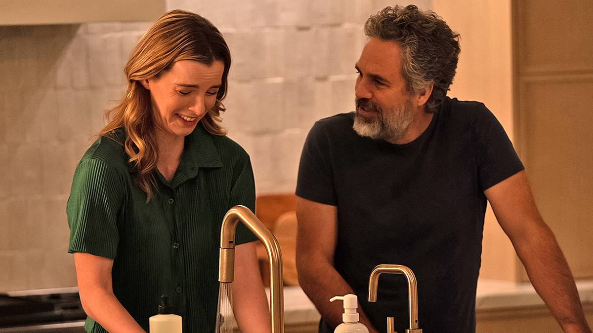 Mark Ruffalo and Betty Gilpin stand at a sink in Hal & Harper