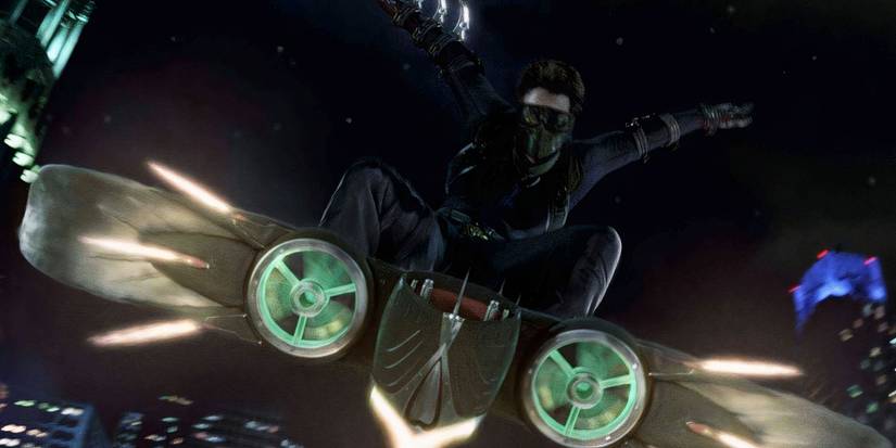 Harry Osborn dengan pesawat layang berhenti di udara di Spider-Man 3
