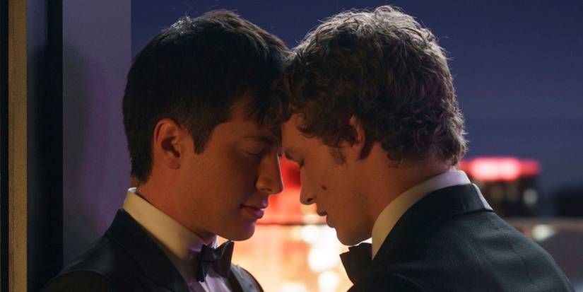 Hudson Williams and Connor Storrie about to kiss in Heated Rivalry