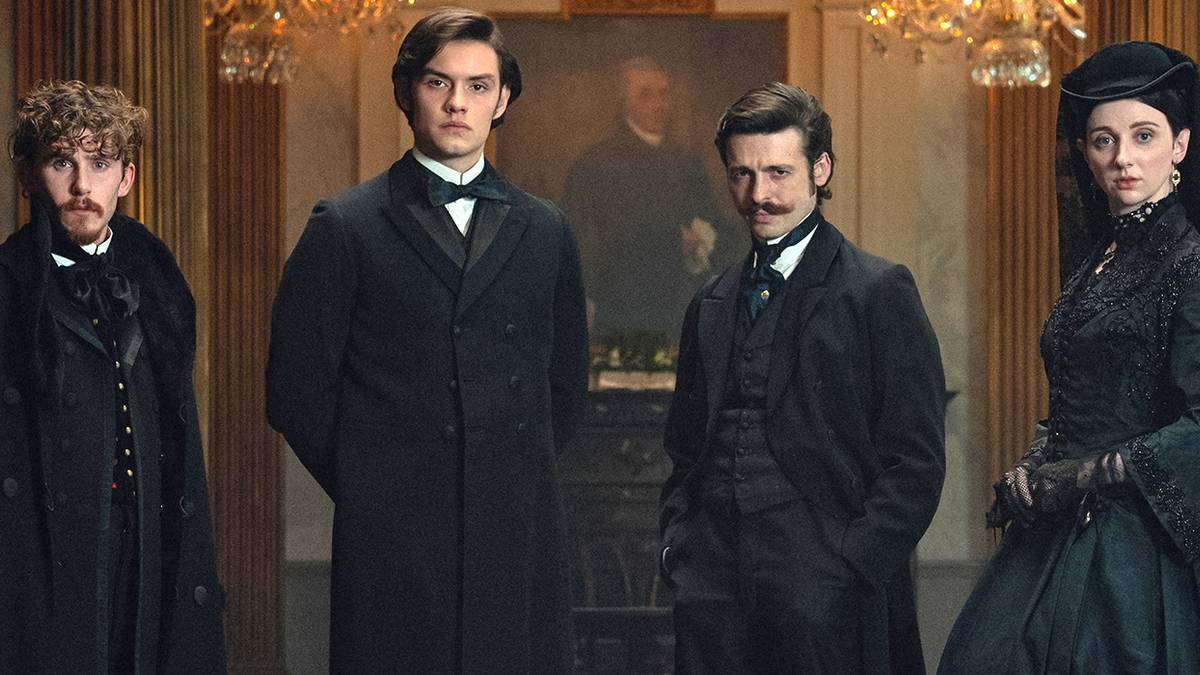 Fionn O'Shea, Louis Partridge, Anthony Boyle, and Emily Fairn in House of Guinness