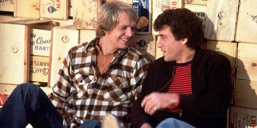 Hutch (David Soul) and Starsky (Paul Michael Glaser) share a laugh in Starsky & Hutch.