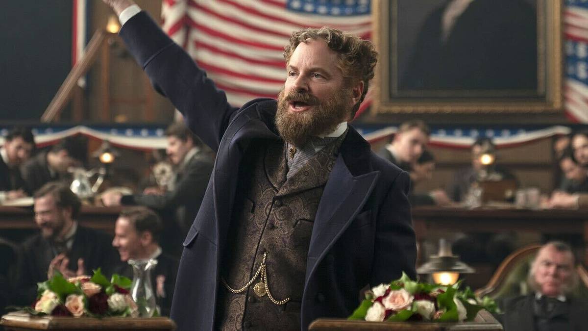 Death by Lightning - Shea Whigham cheering during an otherwise seated meeting. 