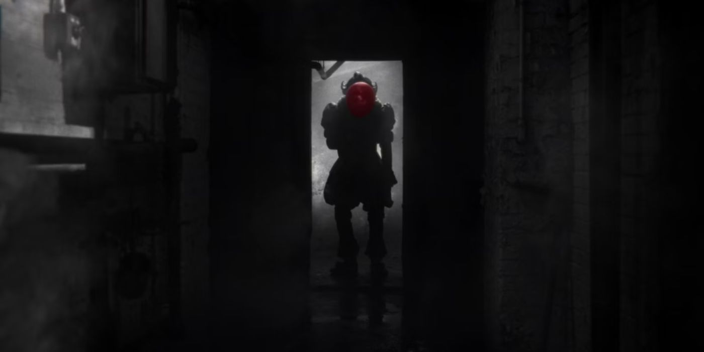 Pennywise (Bill Skarsgard) in the darkness in 'IT: Welcome to Derry'