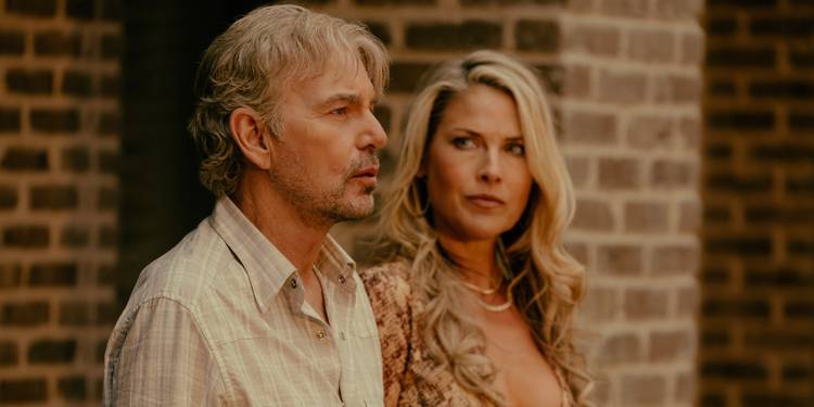 Billy Bob Thornton and Ali Larter talking on Landman