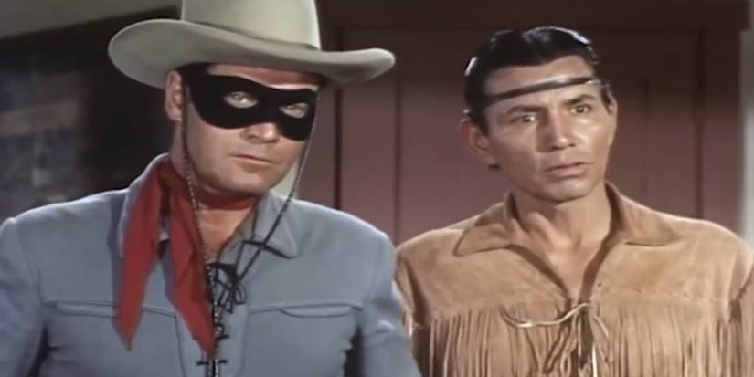 The Lone Ranger (Clayton Moore) and Tonto (Jay Silverheels) in 'The Lone Ranger' episode "Christmas Story"