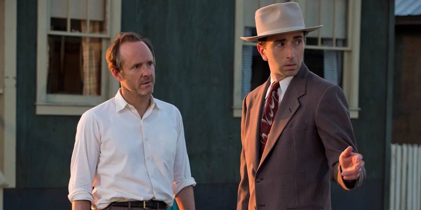 John Benjamin Hickey as Frank and Daniel London as Oppenheimer in Manhattan