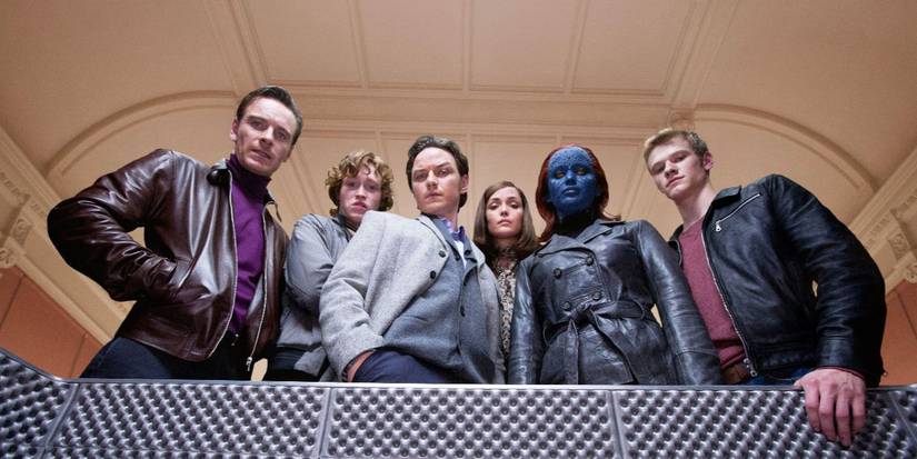Michael Fassbender, Caleb Landry Jones, James McAvoy, Rose Byrne, Jennifer Lawrence, Lucas Till in X-Men: First Class