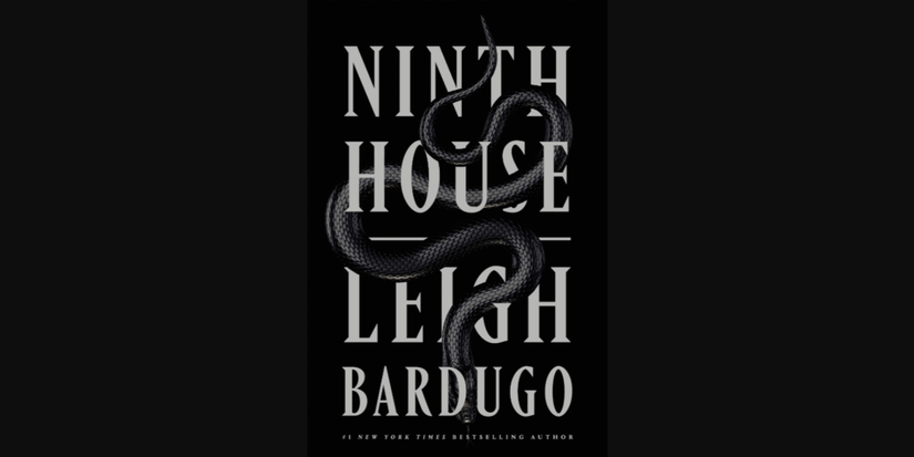 A serpent entwines itself in the text on the cover art for Ninth House by Leigh Bardugo.