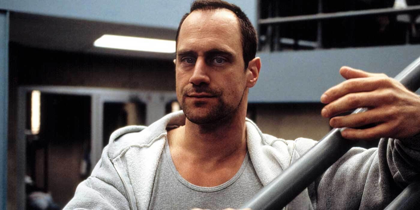 Christopher Meloni looking into the camera on Oz