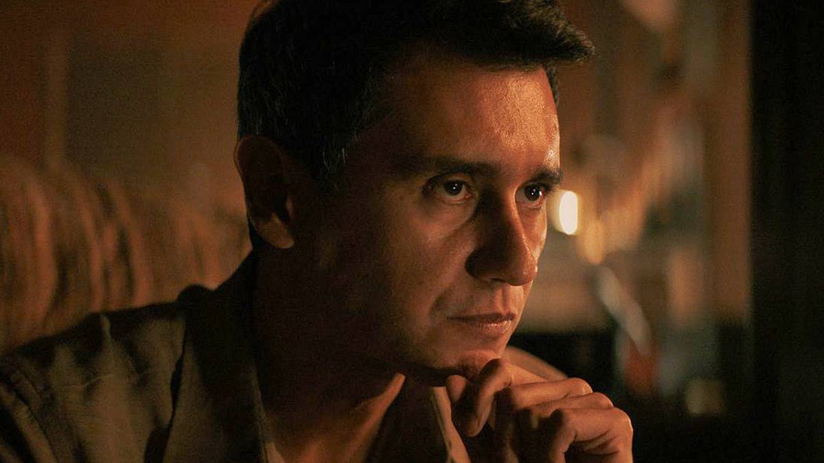 Carlos Manuel Vesga looks contemplative in Apple TV's Pluribus.