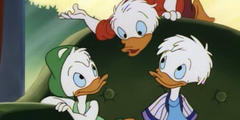 Huey, Dewey, and Louie talking on a couch