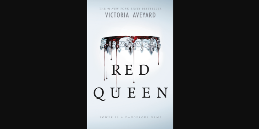 An upside down tiara with blood dripping off it on the cover for Red Queen by Victoria Aveyard.