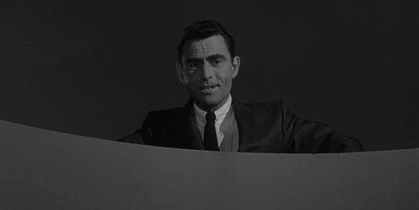 Rod Serling delivers opening narration from the top of the cylinder in The Twilight Zone episode "Five Characters in Search of an Exit."