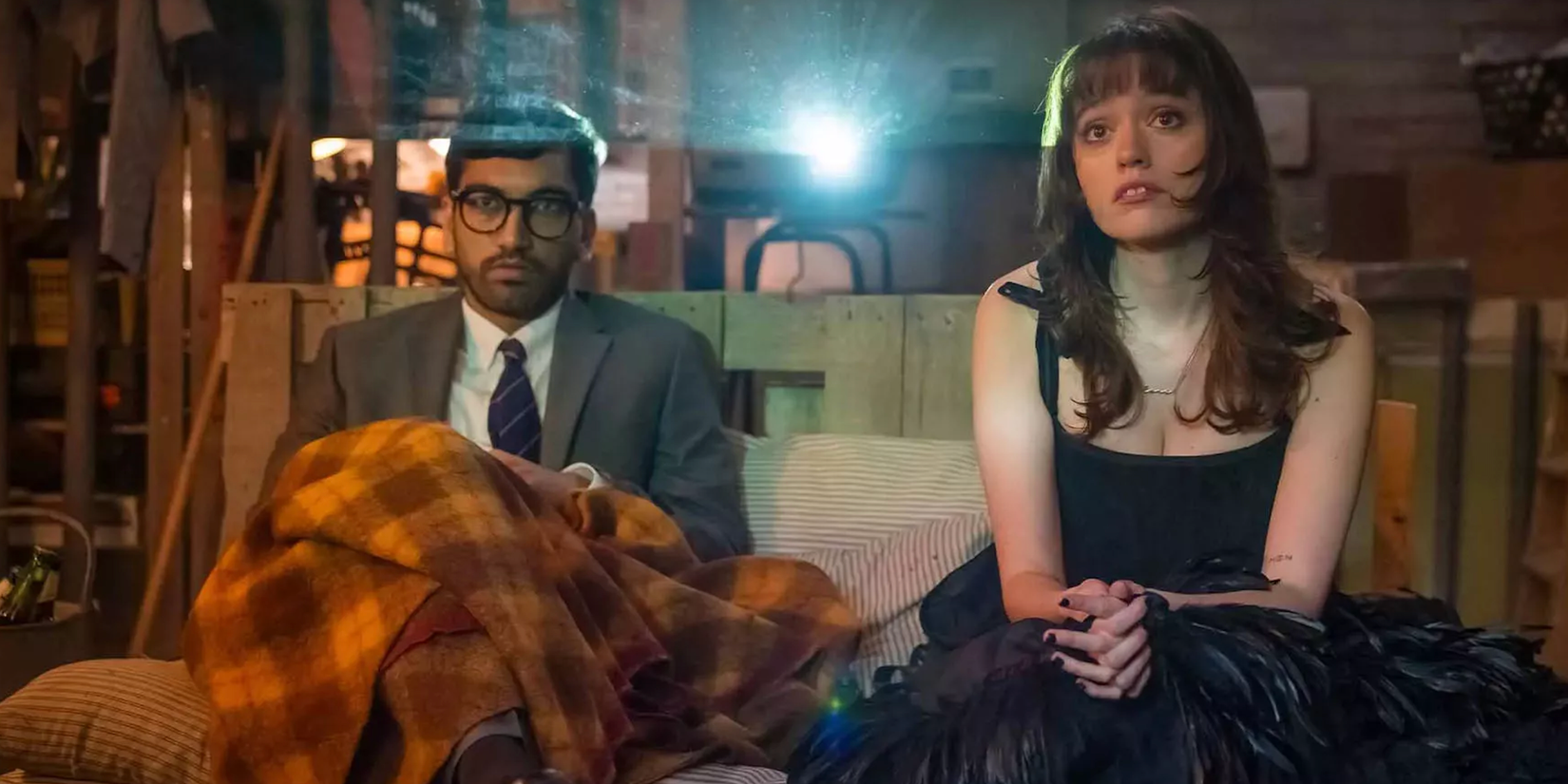 Noa (Nabhaan Rizan) and Evie (Aimee Lou Wood) watch a film in 'Film Club'