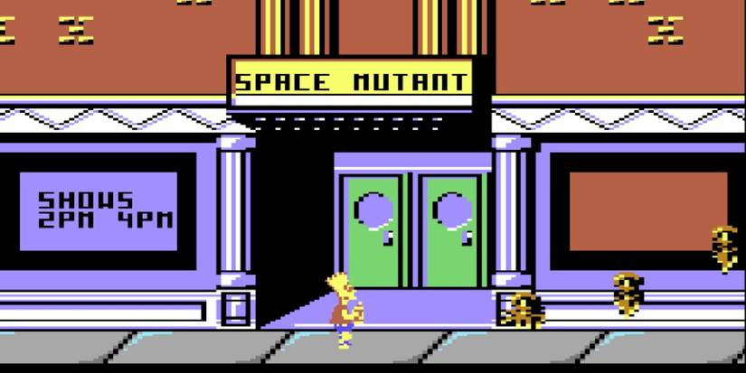 Bart outside a cinema in The Simpsons: Bart vs. Space Mutants