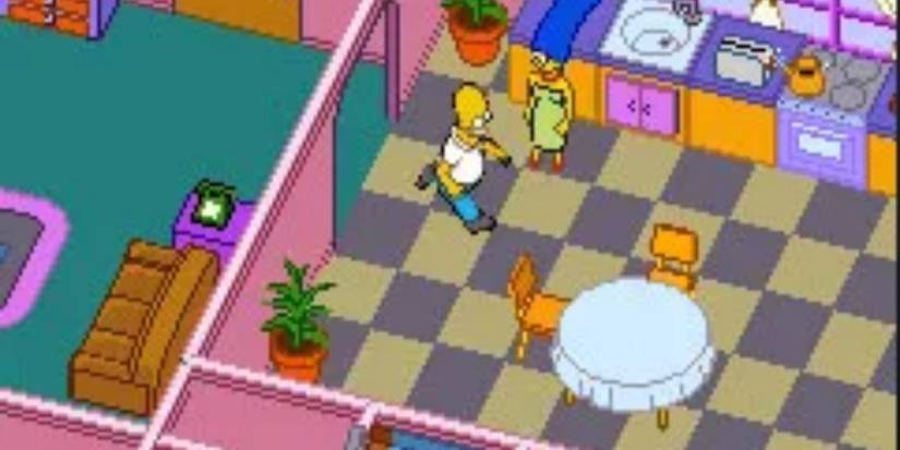 Homer and Marge at their kitchen in The Simpsons: Minutes to Meltdown