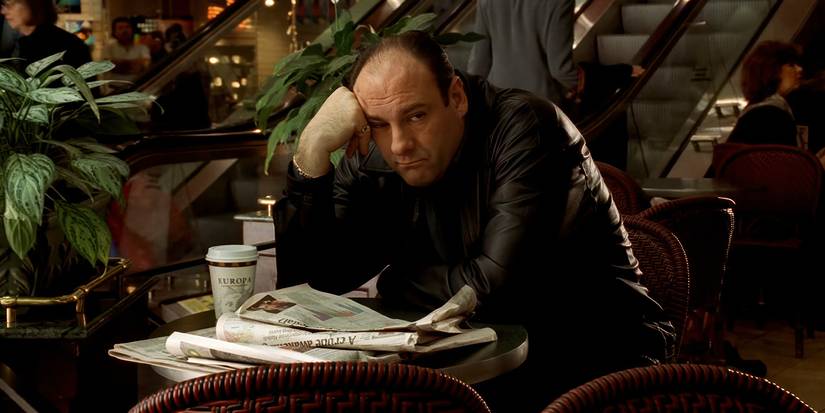 James Gandolfini's Tony Soprano resting his head on his hand in The Sopranos' "He Is Risen." 