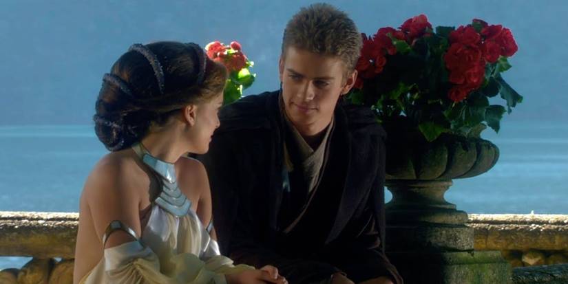 Padmé Amidala and Anakin Skywalker on a balcony on Naboo