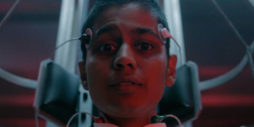 Linnea Berthelsen as Kali/Eight looking scared in 'Stranger Things' Chapter 5.